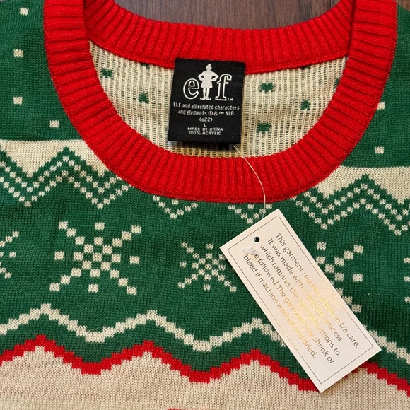NWT Bioworld ELF Raised By Elves Ugly Christmas Sweater Knit Pullover, Large - Picture 3 of 8